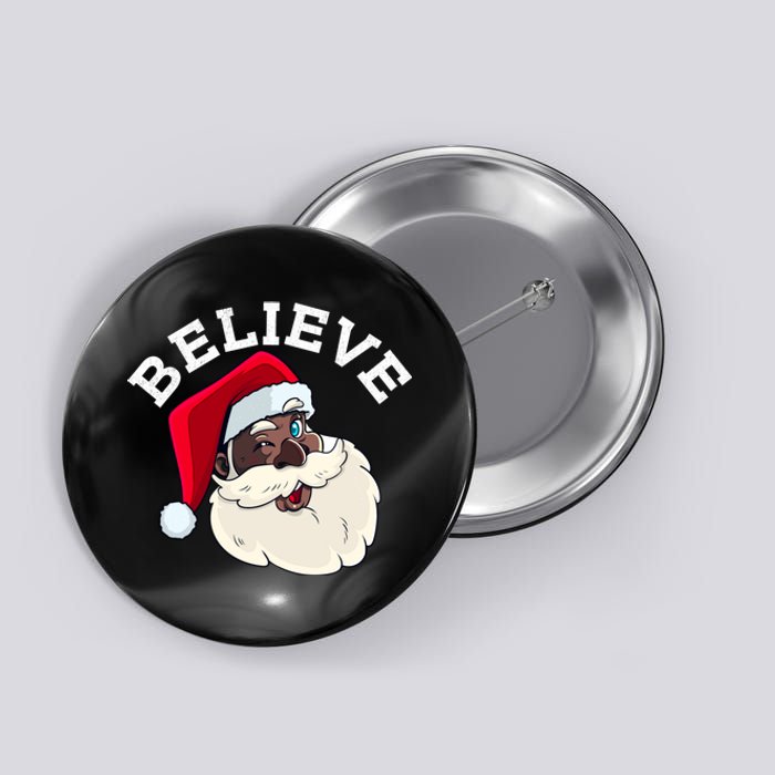 Black Believe Santa Claus Christmas African American Xmas Button