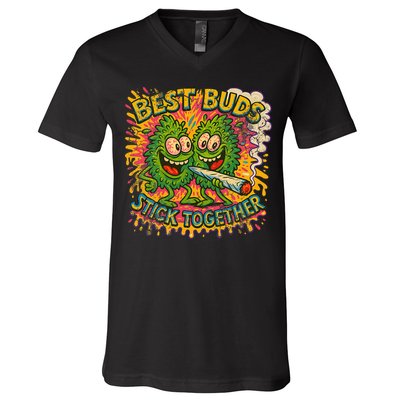 Best Buds Stick Together Marijuana Cannabis Weed Stoner V-Neck T-Shirt