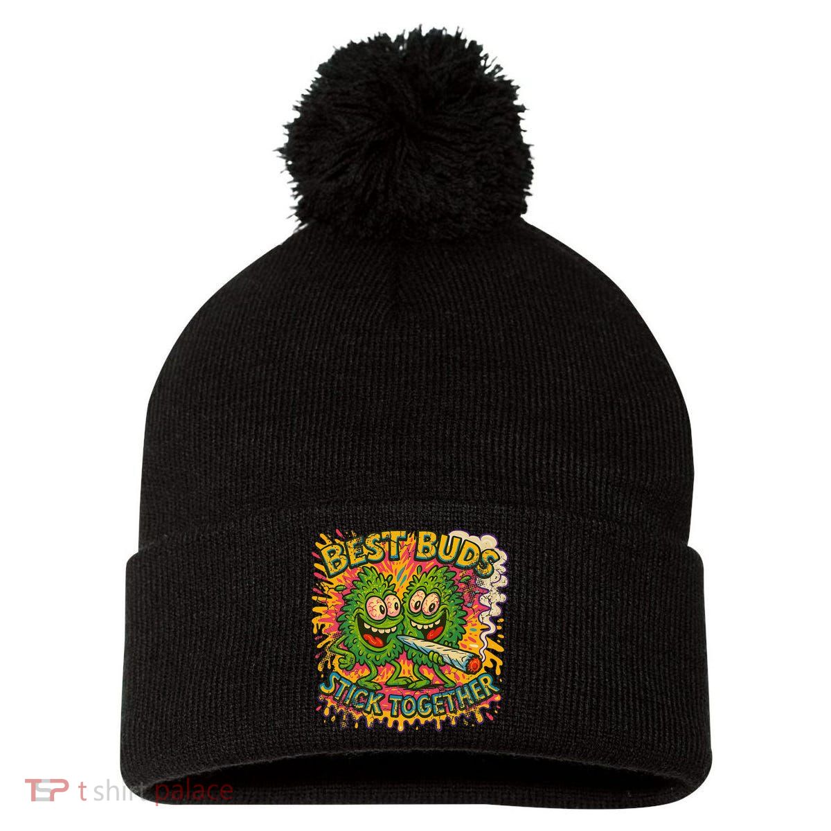 Best Buds Stick Together Marijuana Cannabis Weed Stoner Pom Pom 12in Knit Beanie