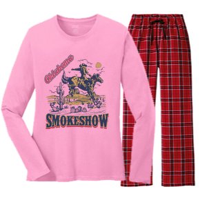 Boho Bull Skull Cow Oklahoma Smokeshow Western Country Women's Long Sleeve Flannel Pajama Set 