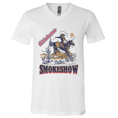 Boho Bull Skull Cow Oklahoma Smokeshow Western Country V-Neck T-Shirt