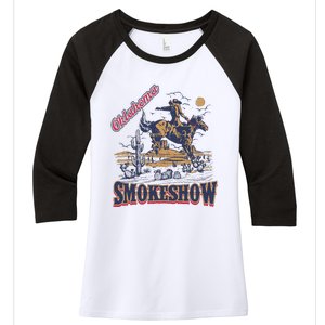 Boho Bull Skull Cow Oklahoma Smokeshow Western Country Women's Tri-Blend 3/4-Sleeve Raglan Shirt