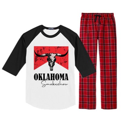 Boho Bull Skull Cow Oklahoma Smokeshow Western Country Raglan Sleeve Pajama Set