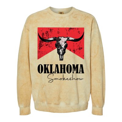 Boho Bull Skull Cow Oklahoma Smokeshow Western Country Colorblast Crewneck Sweatshirt