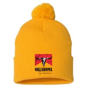 Boho Bull Skull Cow Oklahoma Smokeshow Western Country Pom Pom 12in Knit Beanie