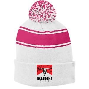 Boho Bull Skull Cow Oklahoma Smokeshow Western Country Stripe Pom Pom Beanie