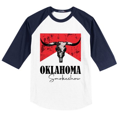 Boho Bull Skull Cow Oklahoma Smokeshow Western Country Baseball Sleeve Shirt