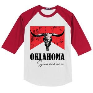 Boho Bull Skull Cow Oklahoma Smokeshow Western Country Kids Colorblock Raglan Jersey