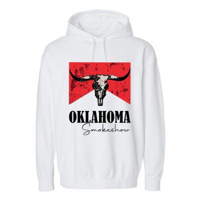 Boho Bull Skull Cow Oklahoma Smokeshow Western Country Garment-Dyed Fleece Hoodie