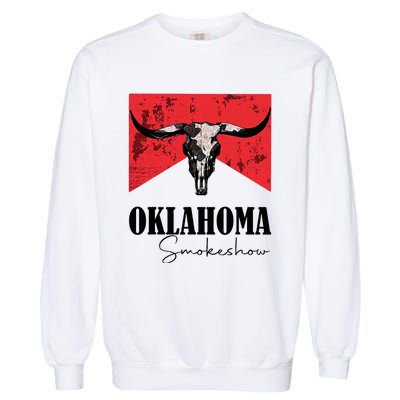 Boho Bull Skull Cow Oklahoma Smokeshow Western Country Garment-Dyed Sweatshirt