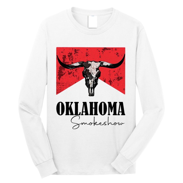 Boho Bull Skull Cow Oklahoma Smokeshow Western Country Long Sleeve Shirt