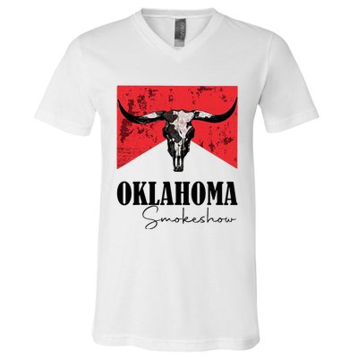 Boho Bull Skull Cow Oklahoma Smokeshow Western Country V-Neck T-Shirt