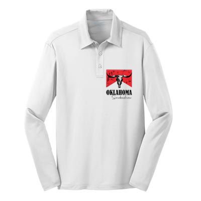 Boho Bull Skull Cow Oklahoma Smokeshow Western Country Silk Touch Performance Long Sleeve Polo