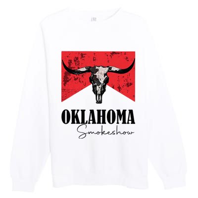 Boho Bull Skull Cow Oklahoma Smokeshow Western Country Premium Crewneck Sweatshirt