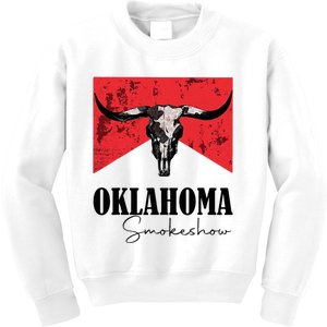 Boho Bull Skull Cow Oklahoma Smokeshow Western Country Kids Sweatshirt