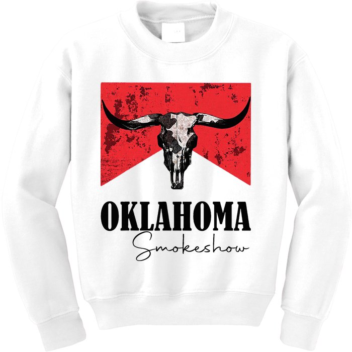 Boho Bull Skull Cow Oklahoma Smokeshow Western Country Kids Sweatshirt