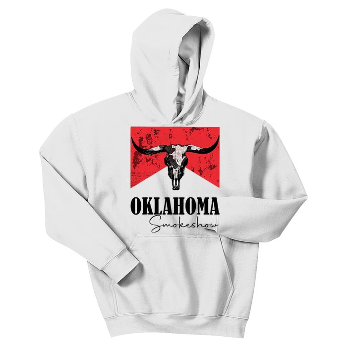 Boho Bull Skull Cow Oklahoma Smokeshow Western Country Kids Hoodie