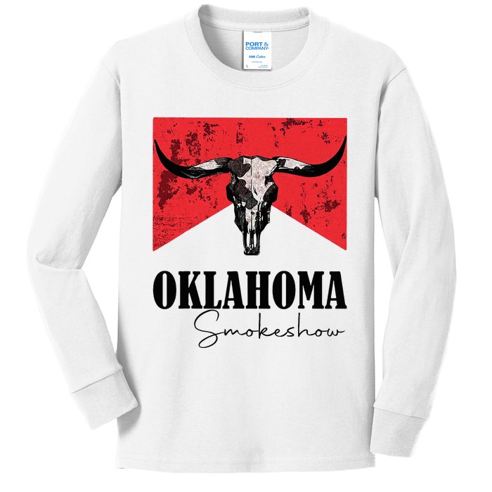 Boho Bull Skull Cow Oklahoma Smokeshow Western Country Kids Long Sleeve Shirt