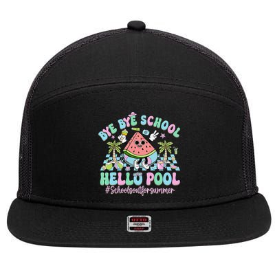 Bye Bye School Hello Pool Schools Out For Summer Teacher 7 Panel Mesh Trucker Snapback Hat
