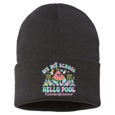 Bye Bye School Hello Pool Schools Out For Summer Teacher Sustainable Knit Beanie