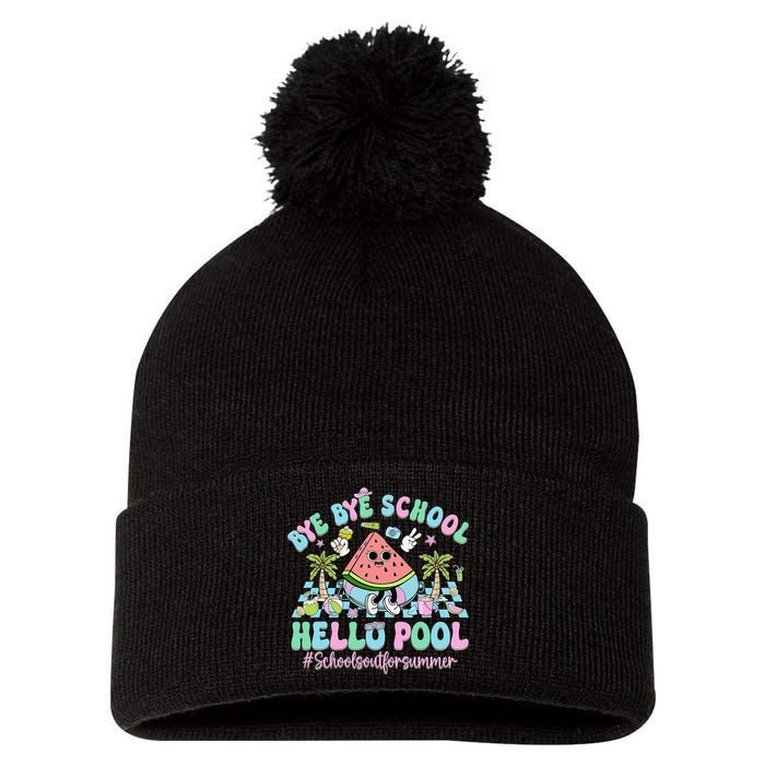 Bye Bye School Hello Pool Schools Out For Summer Teacher Pom Pom 12in Knit Beanie