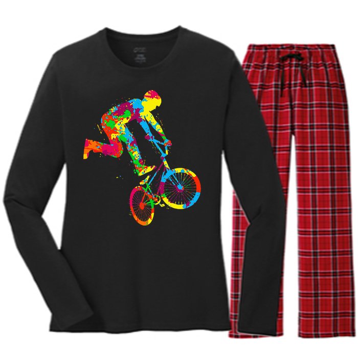 Bmx Bike Stunt Rider Children Women's Long Sleeve Flannel Pajama Set 