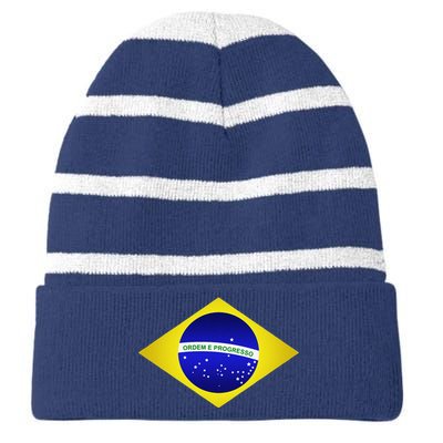 Brazil Brazilian Soccer Football Brazilian Flag Striped Beanie with Solid Band