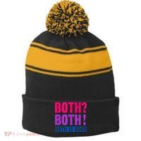Bisexuality, Bisexual Saying, Both Both! Both Is Good Stripe Pom Pom Beanie