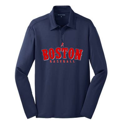 Boston Baseball Sports Fan Silk Touch Performance Long Sleeve Polo