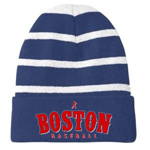 Boston Baseball Sports Fan Striped Beanie with Solid Band