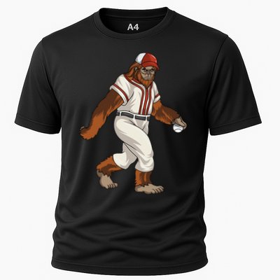 Bigfoot Baseball Sasquatch Playing Baseball Player Cooling Performance Crew T-Shirt