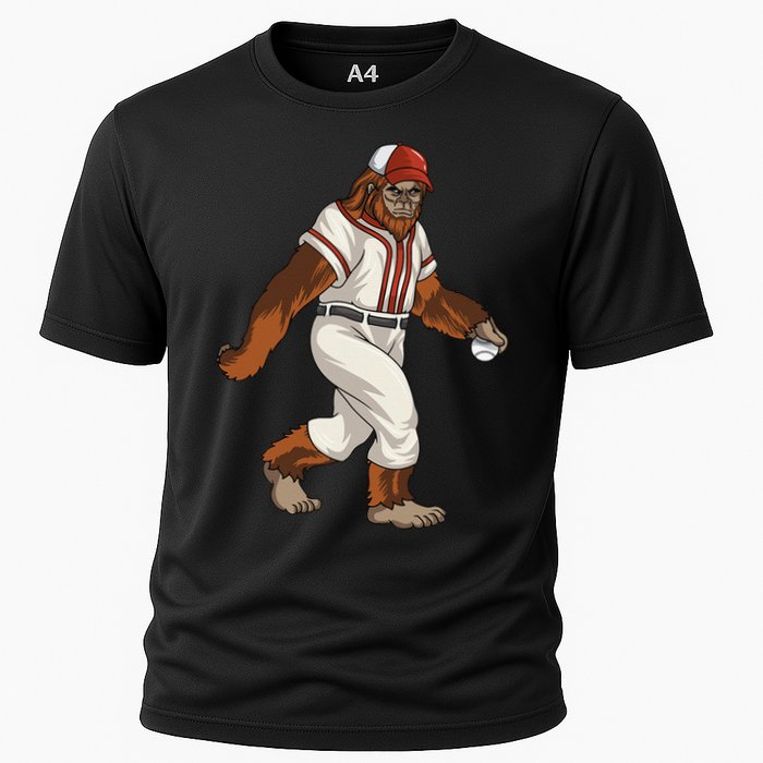 Bigfoot Baseball Sasquatch Playing Baseball Player Cooling Performance Crew T-Shirt