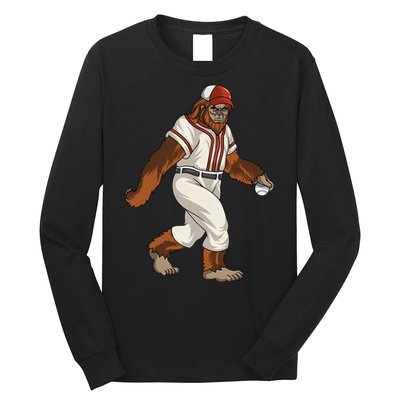 Bigfoot Baseball Sasquatch Playing Baseball Player Long Sleeve Shirt