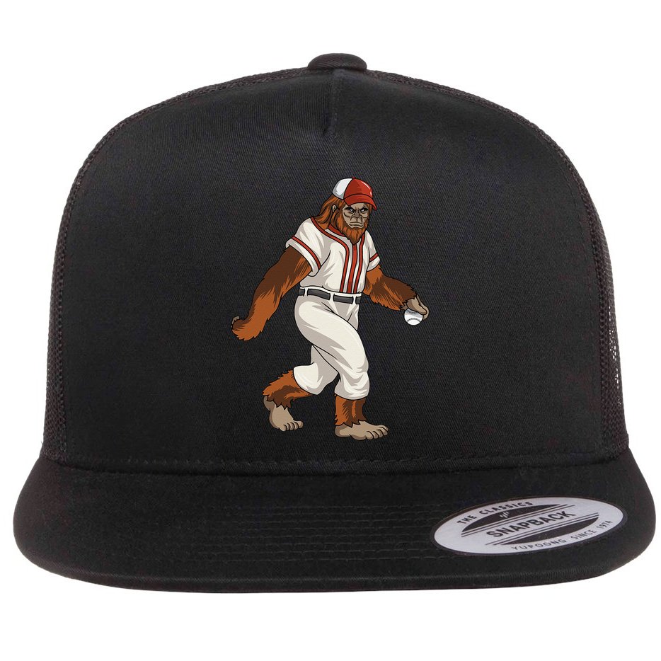 Bigfoot Baseball Sasquatch Playing Baseball Player Flat Bill Trucker Hat