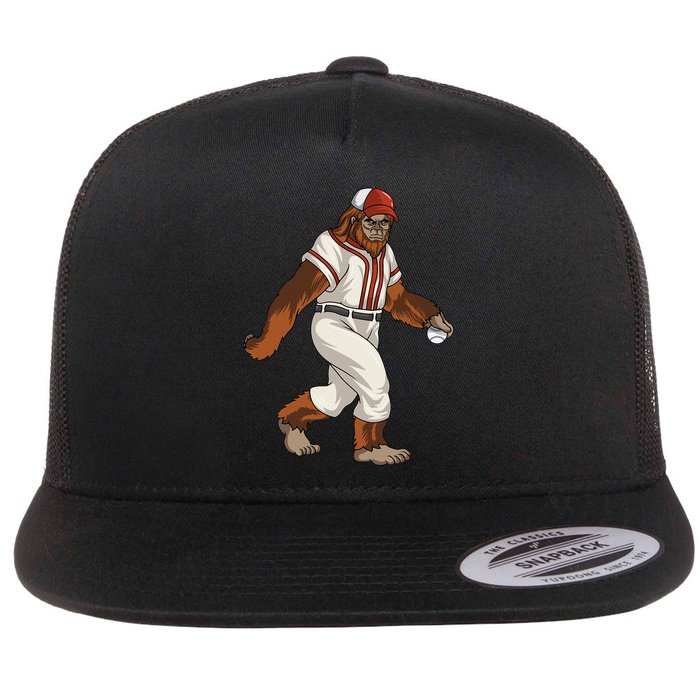 Bigfoot Baseball Sasquatch Playing Baseball Player Flat Bill Trucker Hat