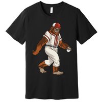 Bigfoot Baseball Sasquatch Playing Baseball Player Premium T-Shirt