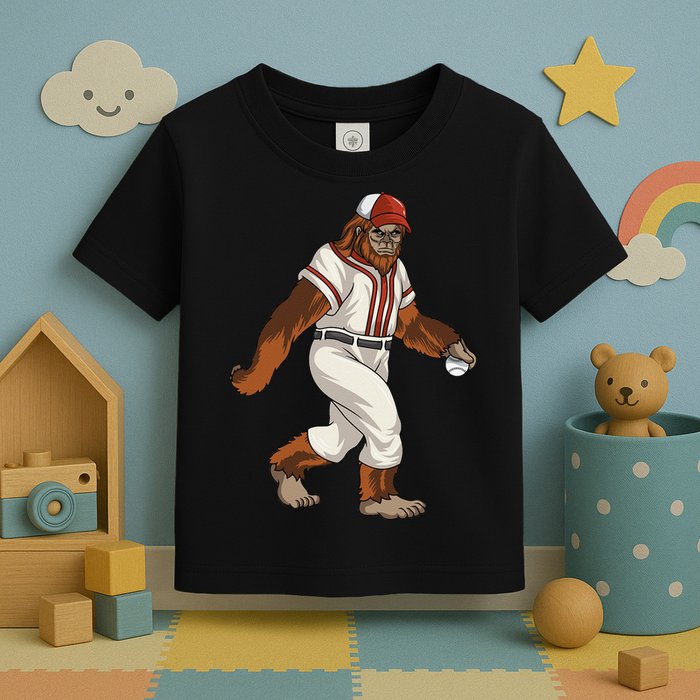 Bigfoot Baseball Sasquatch Playing Baseball Player Toddler T-Shirt