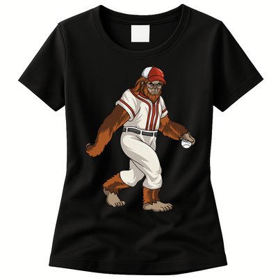 Bigfoot Baseball Sasquatch Playing Baseball Player Womens T-Shirt