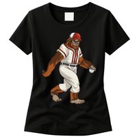 Bigfoot Baseball Sasquatch Playing Baseball Player Womens T-Shirt