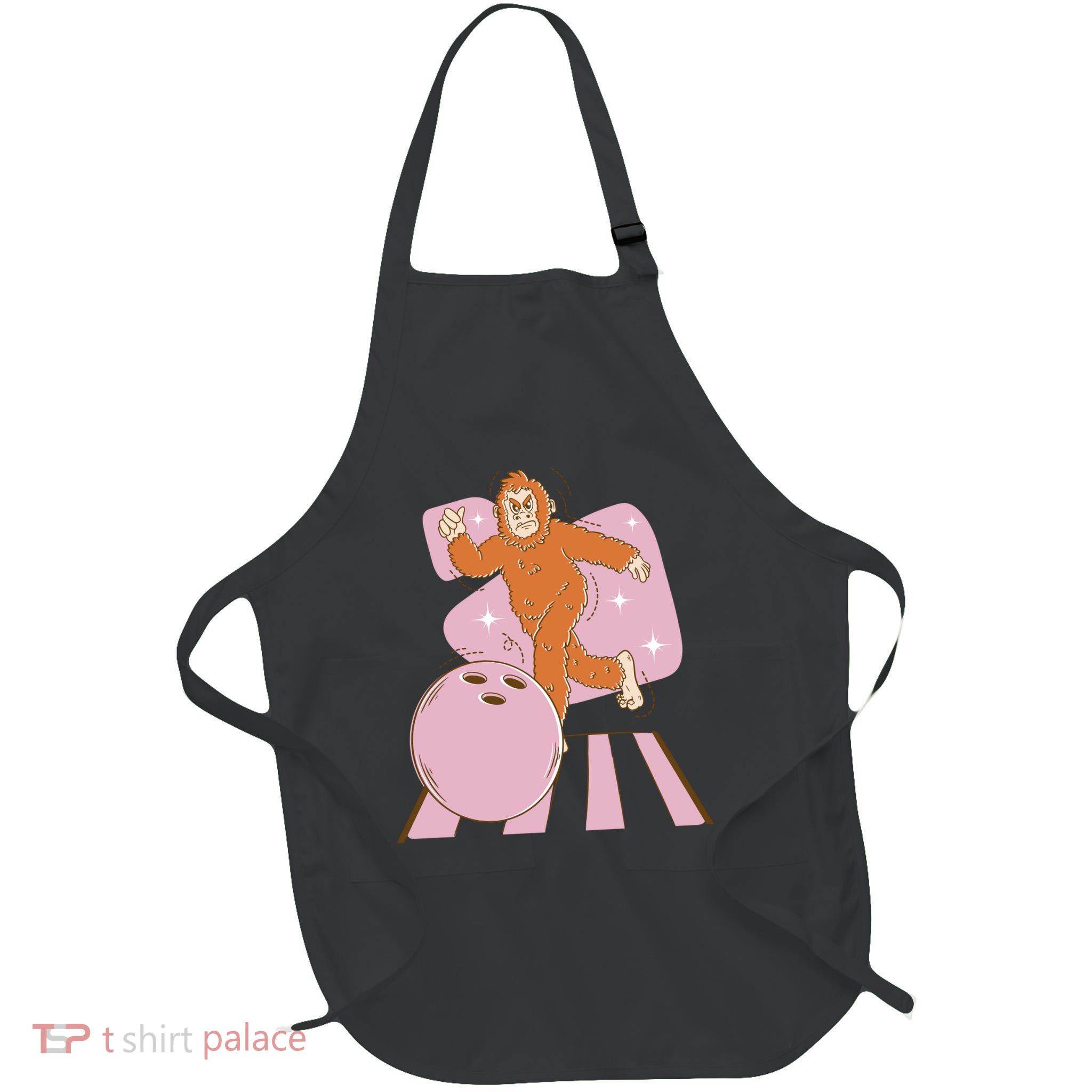 Bigfoot Bowling Sasquatch Funny Full-Length Apron With Pockets