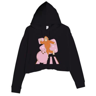 Bigfoot Bowling Sasquatch Funny Crop Fleece Hoodie