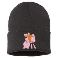 Bigfoot Bowling Sasquatch Funny Sustainable Knit Beanie