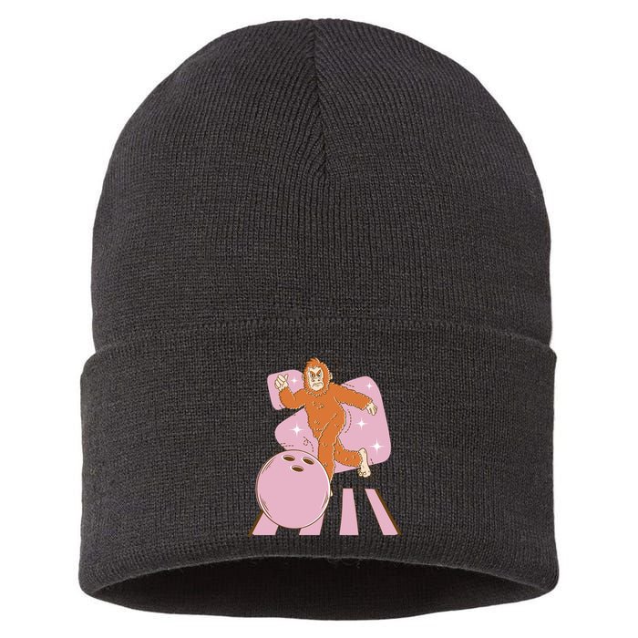 Bigfoot Bowling Sasquatch Funny Sustainable Knit Beanie