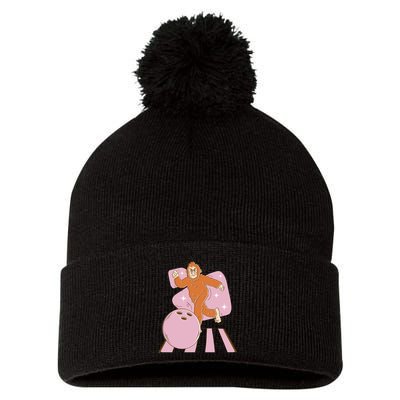 Bigfoot Bowling Sasquatch Funny Pom Pom 12in Knit Beanie