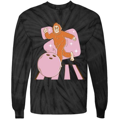Bigfoot Bowling Sasquatch Funny Tie-Dye Long Sleeve Shirt