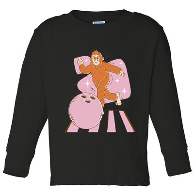 Bigfoot Bowling Sasquatch Funny Toddler Long Sleeve Shirt