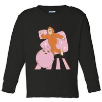 Bigfoot Bowling Sasquatch Funny Toddler Long Sleeve Shirt