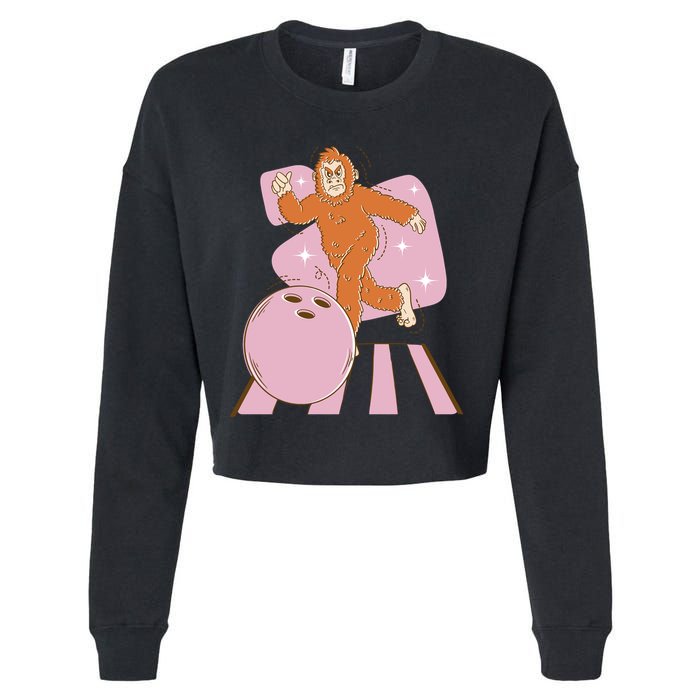 Bigfoot Bowling Sasquatch Funny Cropped Pullover Crew