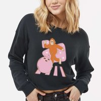 Bigfoot Bowling Sasquatch Funny Cropped Pullover Crew