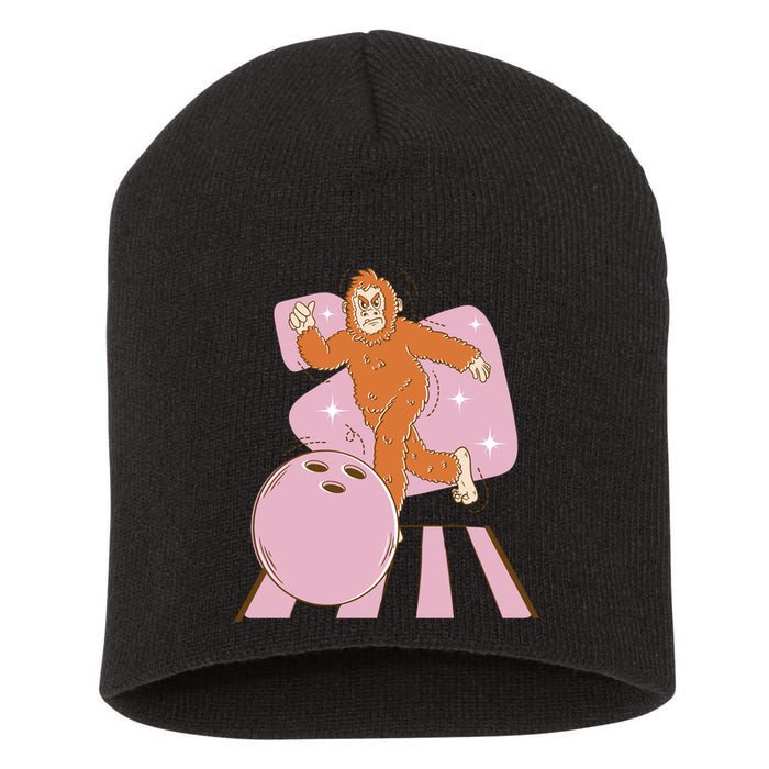 Bigfoot Bowling Sasquatch Funny Short Acrylic Beanie